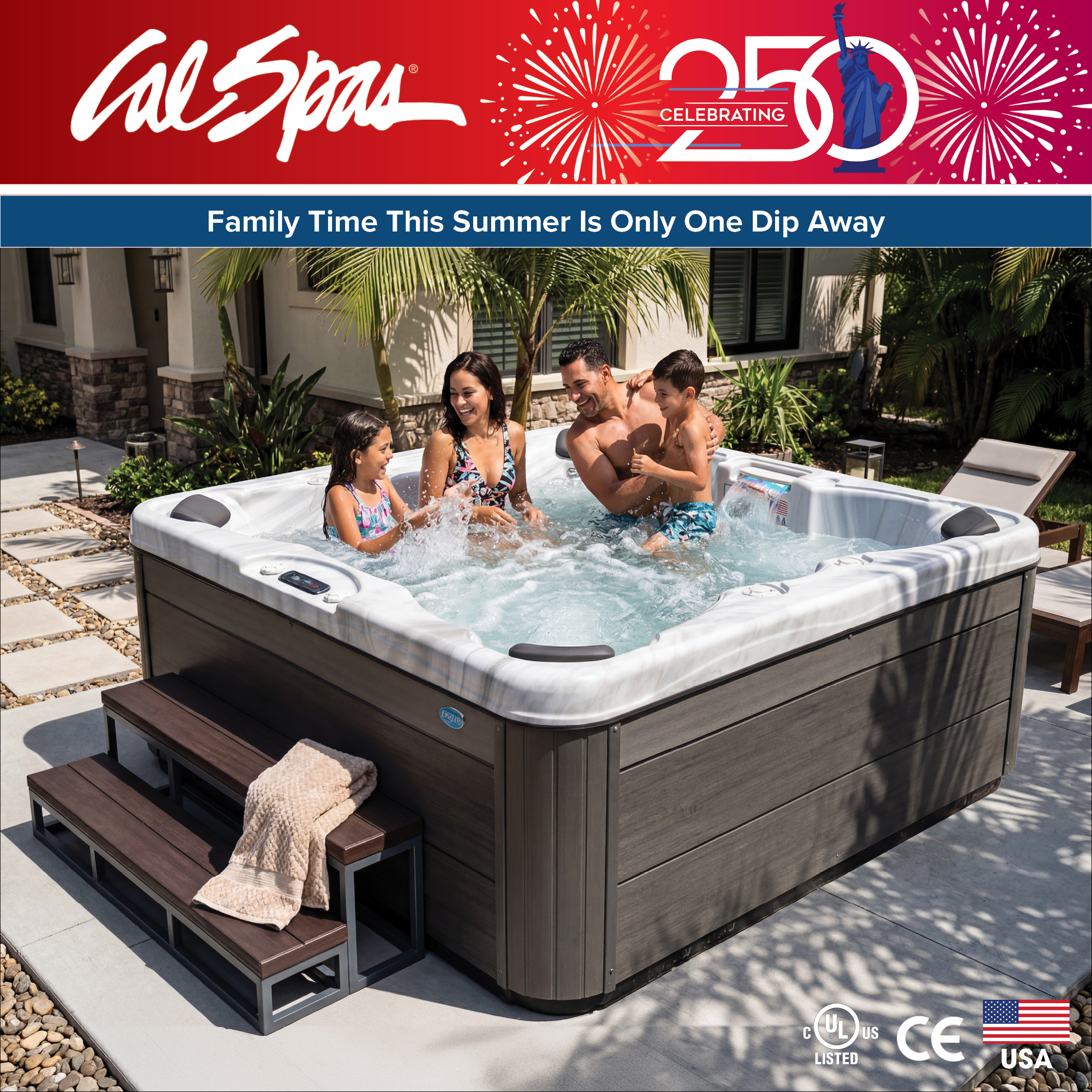 Calspas hot tub being used in a family setting - Laguna Niguel
